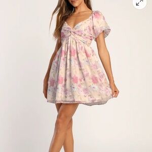 Fresh Florals Cream Floral Print Puff Sleeve Mini Dress